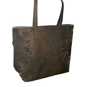 BUENO Brown Faux Vegan Leather Pleather Floral Jacquard Paisley Tote Bag Purse
